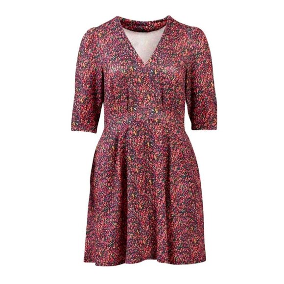 Hutch Anthropologie Pink Ditsy Floral Print V Neck Fit And Flare‎ Dress Size OX - Picture 1 of 11